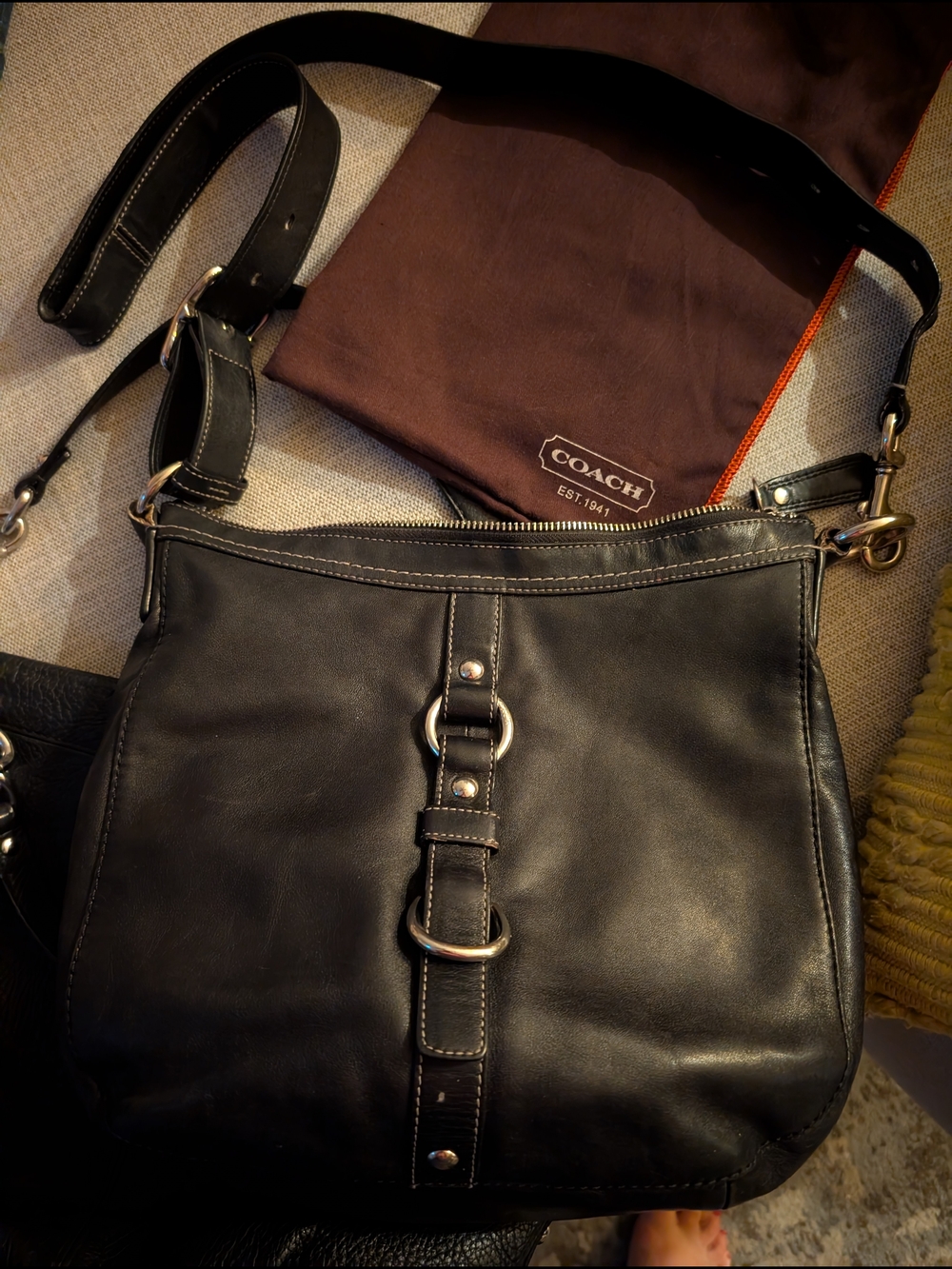 Coach Black Leather Crossbody Bag with Silver Hardware